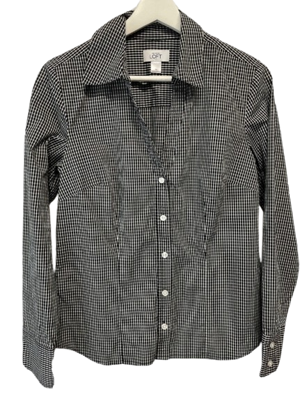Ann Taylor Loft  Black and White Button Front Blouse