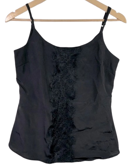 KARDASHIAN KOLLECTION Lace &amp; Like Silk Camisole Top (Black)