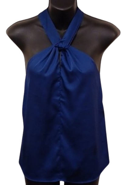 Rachel Zoe Navy Blue Satin Pull On Halter Top