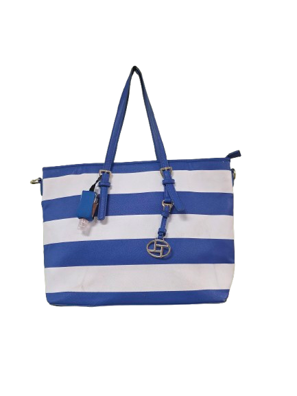 Royal Blue and White Striped Tote Bag