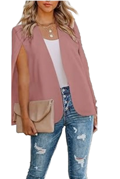 Forever 21 Open-Front Cape Blazer with slip pockets blush pink tone, Colour: Pink Blush, Size: L