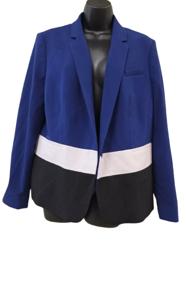 Three-tone colorblock with a blue top, white middle stripe, and black bottom Blazer