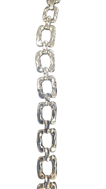vintage sterling silver necklace features large, uniquely textured "bark" or "hammered" style rectangular links
