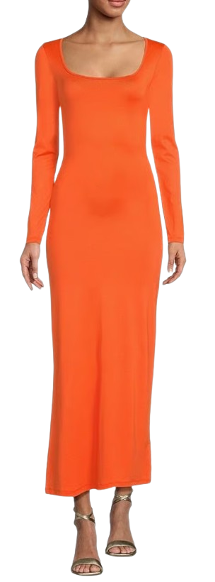 NWT Orange Icon Scoop Neck Long Sleeve Midi Dress