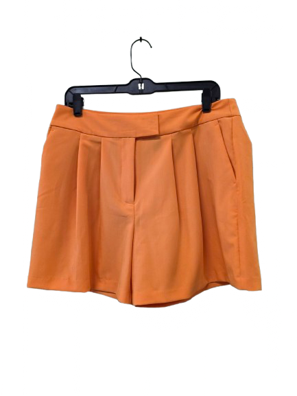 Glam Pleat-Front Belted-Waist Shorts In Orange