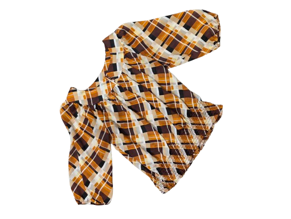 Brown and Orange Plaid Blouse