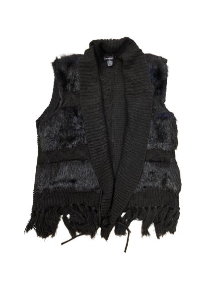 Black knit and faux fur vest