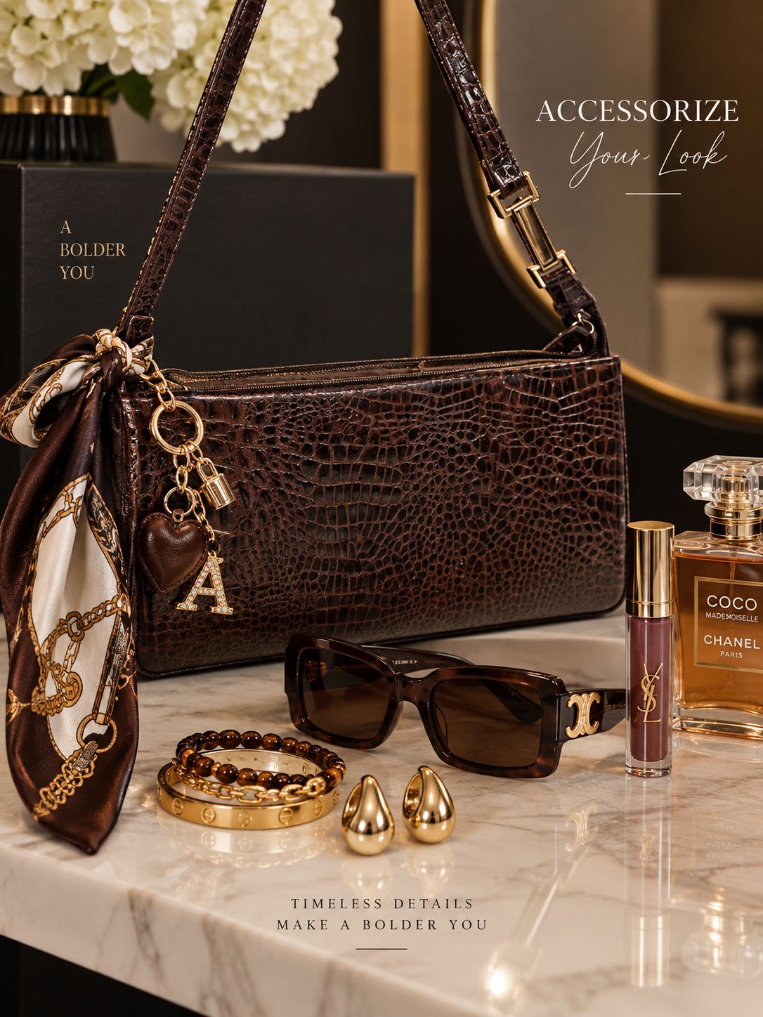 Vintage Dark Brown Crocodile-Embossed leather Baguette