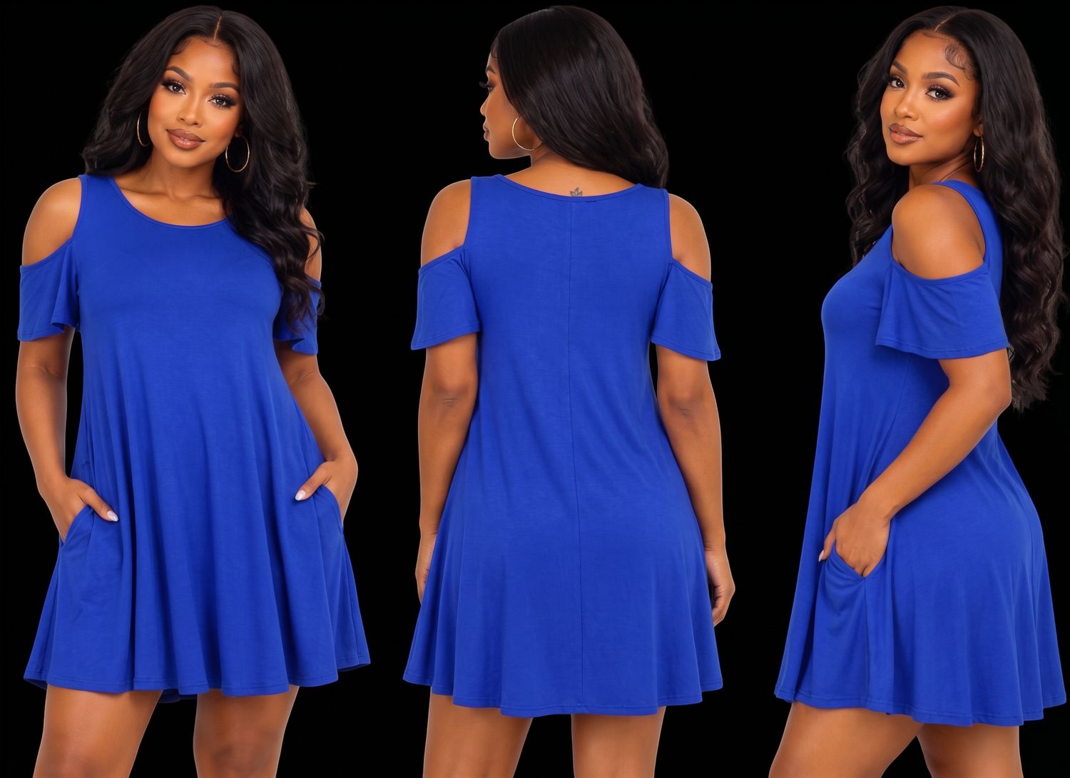 Royal Blue Mini Dress with chic cold-shoulder design