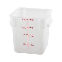 Winco 8 qt Square Food Container, Polypropylene, White