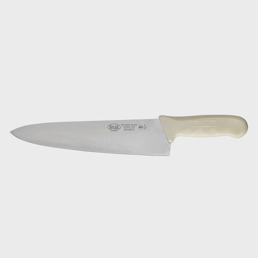 Winco 10in Wide Cook Knife w/ White Polypropylene Handle