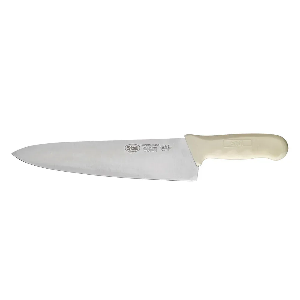 Winco 10in Wide Cook Knife w/ White Polypropylene Handle