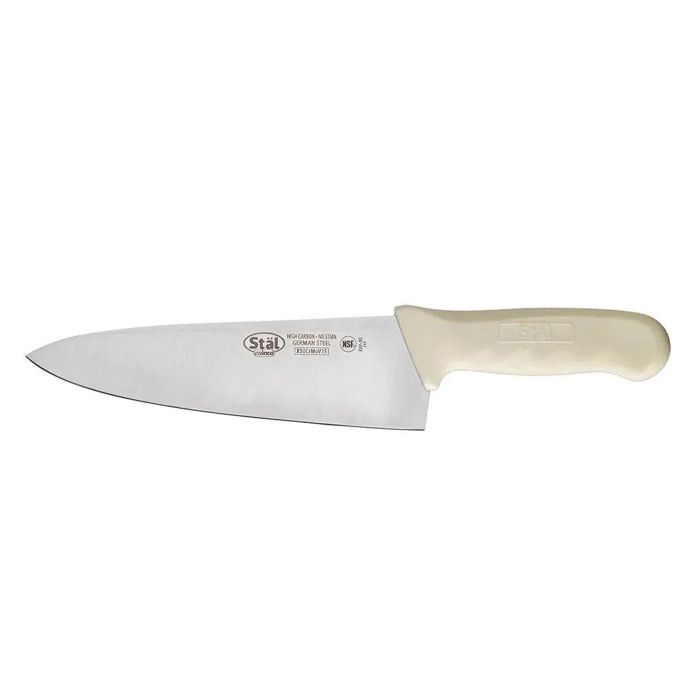Winco 8in Wide Cook Knife w/ White Polypropylene Handle