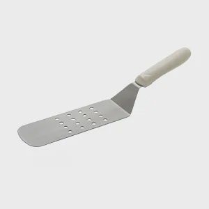 Winco 8.25 x 2.87 Perforated Turner w/ White Polypropylene Handle, Stainless Steel