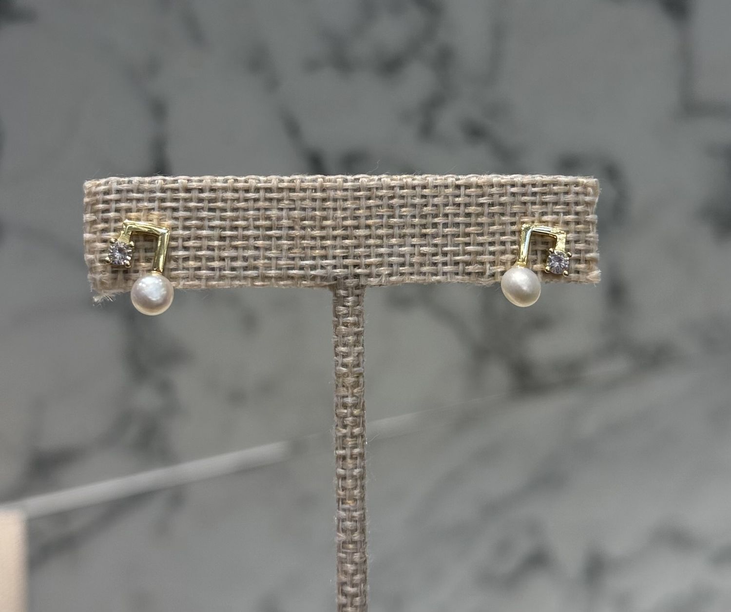 Gold Plated Silver Pearl with Stone Earrings