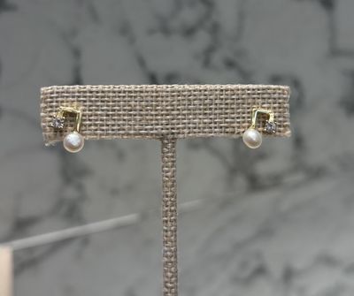 Gold Plated Silver Pearl with Stone Earrings