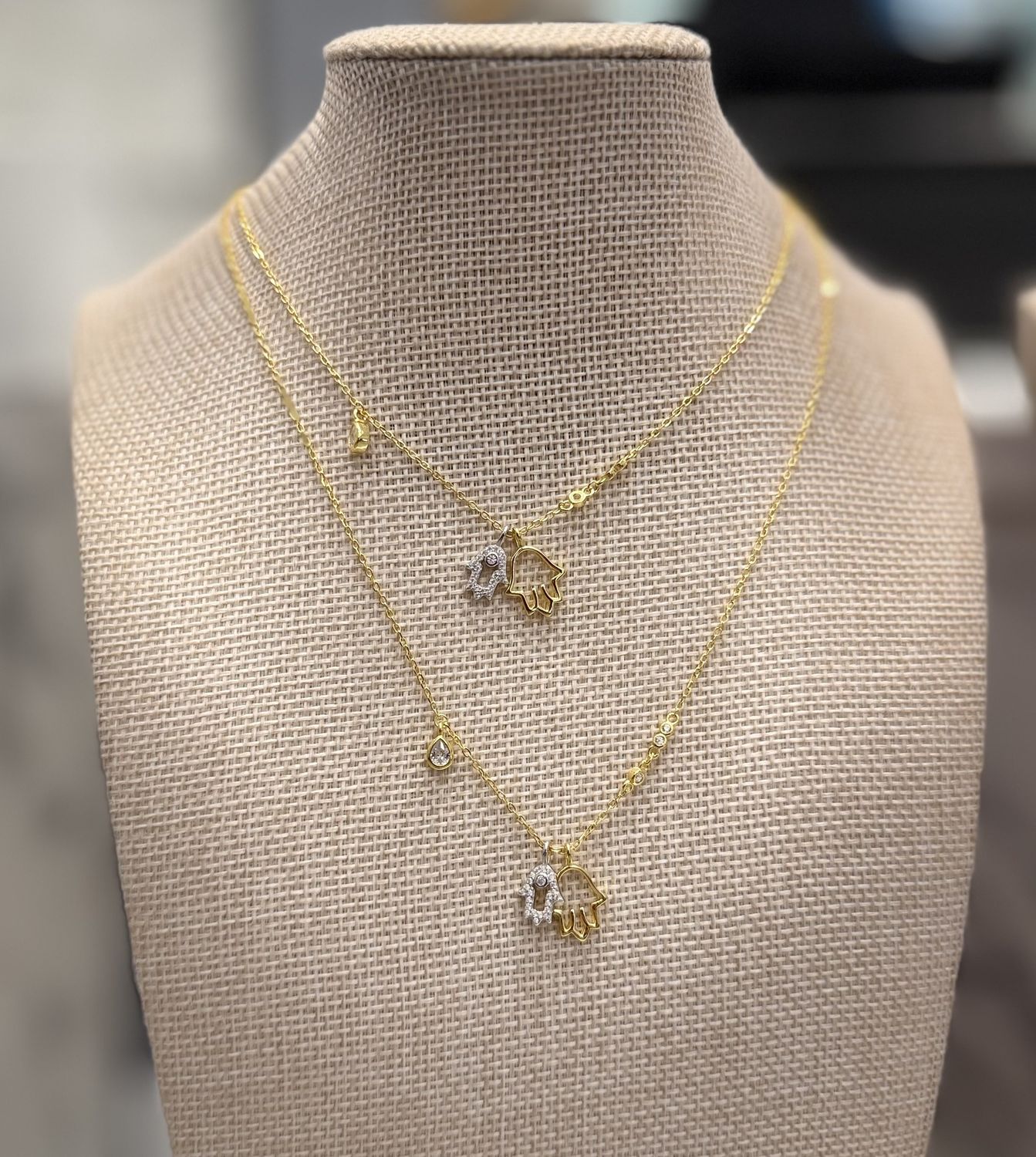 Silver Two Tone with Hand Necklaces