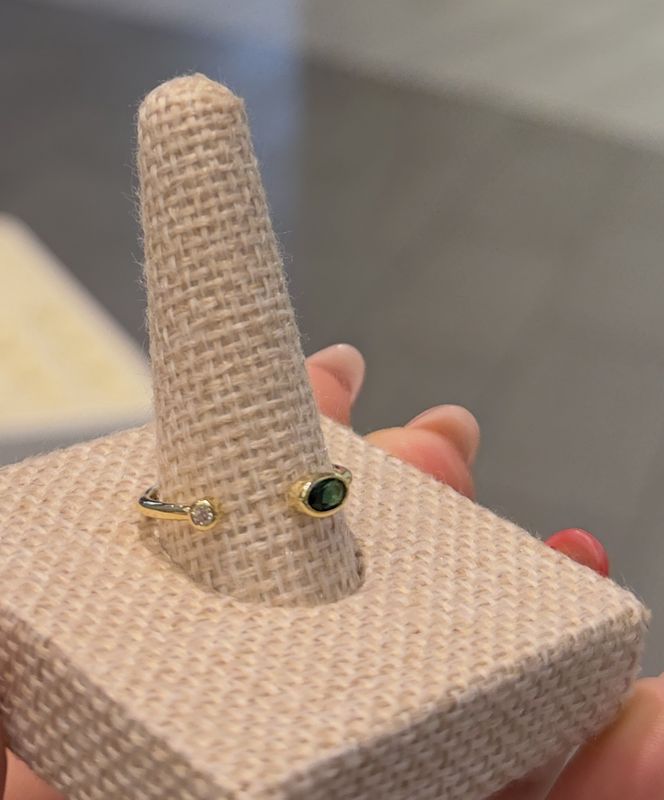 U Shape Ring Green Stone Gold Plated Silver