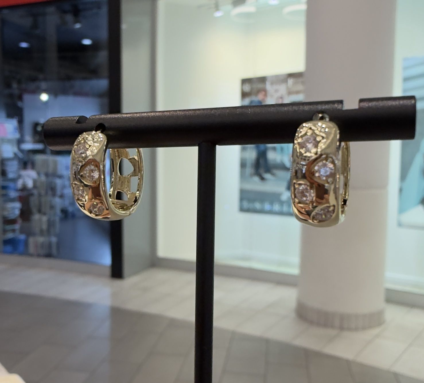 Thick Hoop with stones Gold Plated Silver Earrings