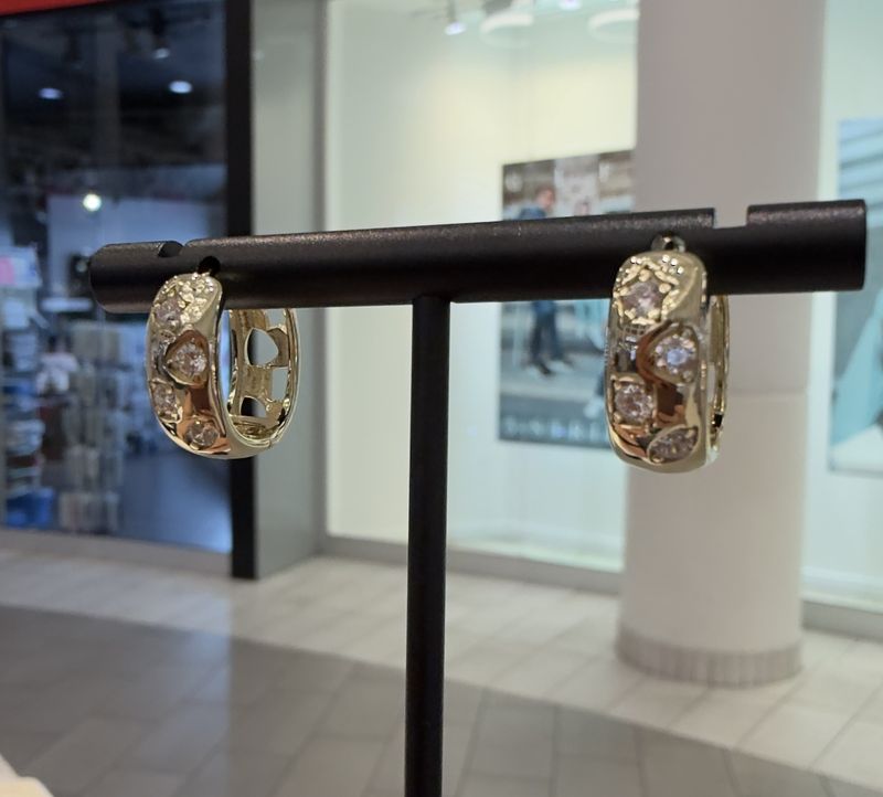 Thick Hoop with stones Gold Plated Silver Earrings