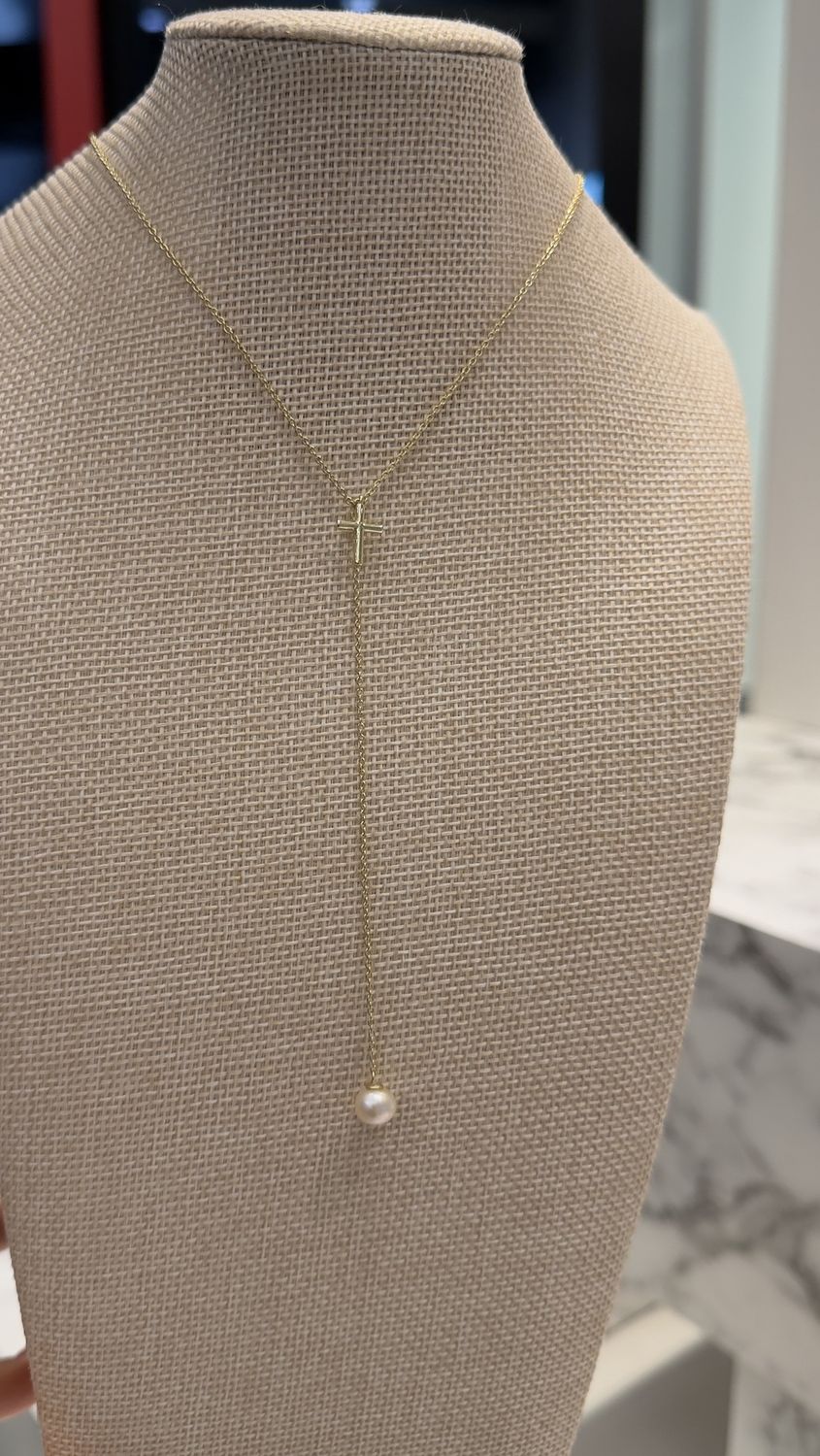 Cross with Pearl Silver Necklace
