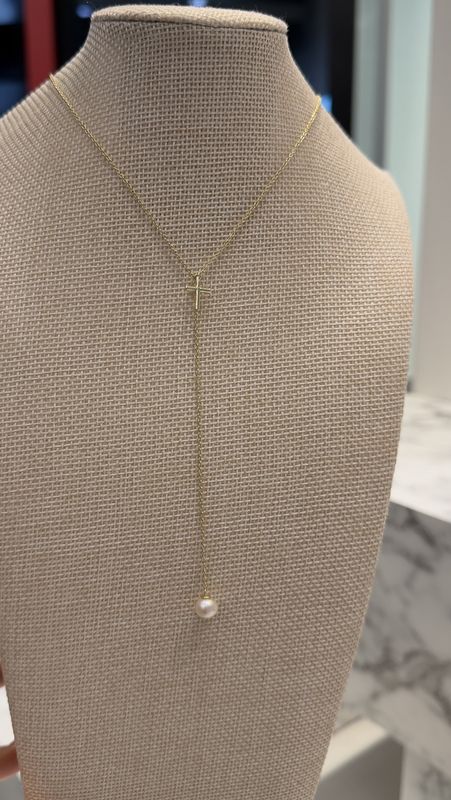 Cross with Pearl Silver Necklace