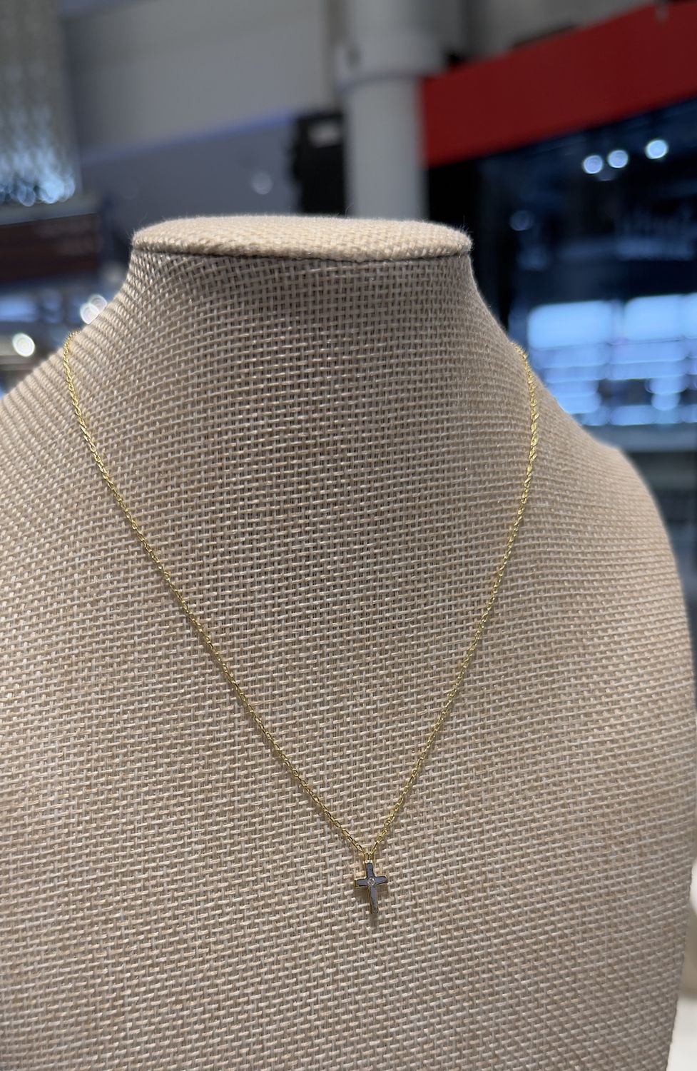 Cross Necklace with OneStone Gold Plated Silver