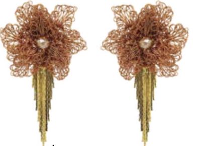 Brass Rose Fringe Earrings