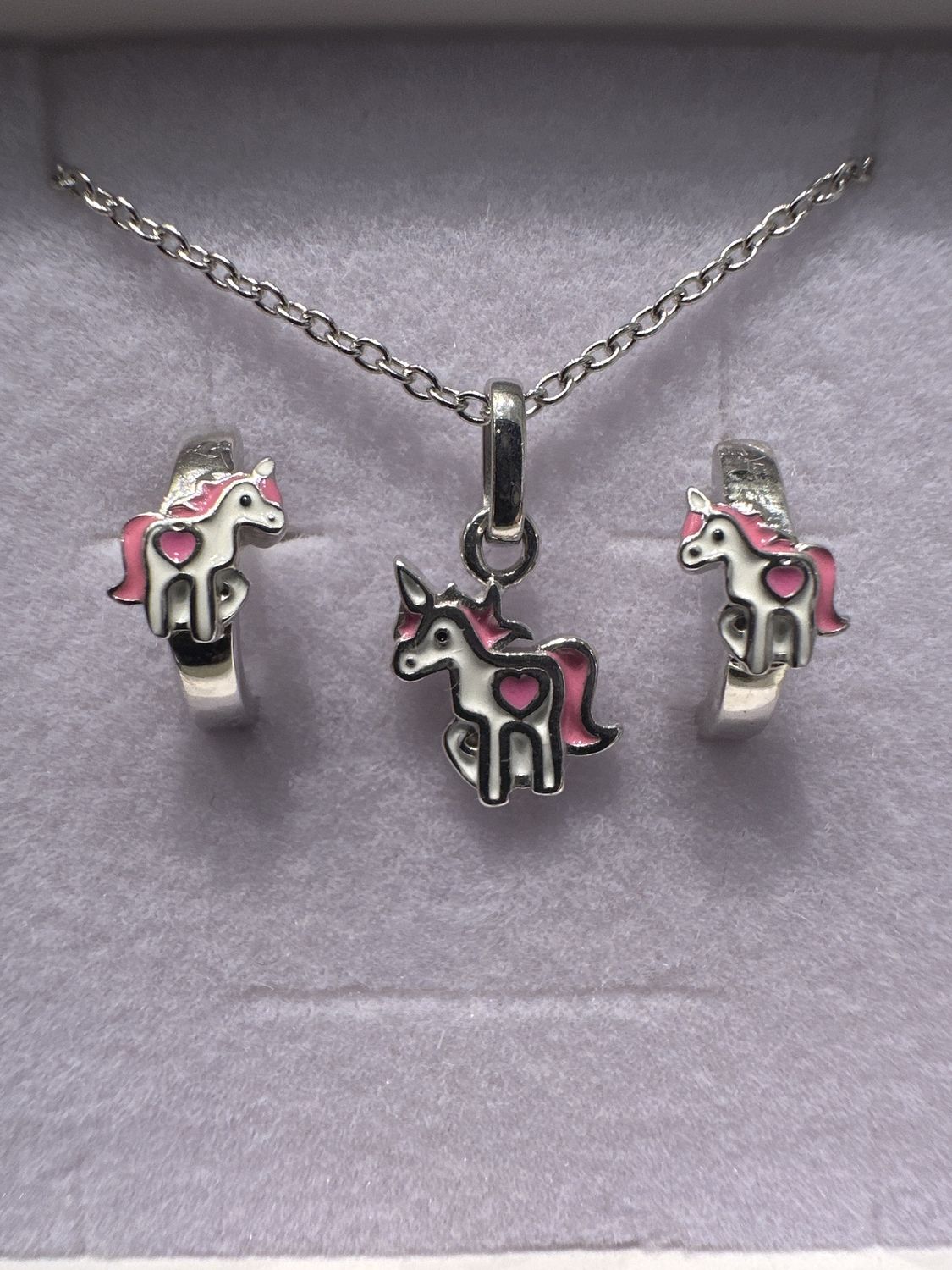Pink&amp;wht enamel Unicorn Set