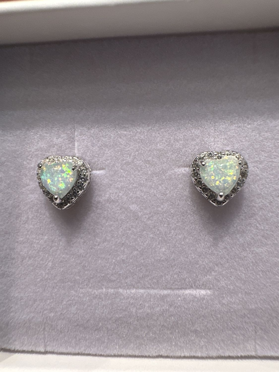 Opal Heart Silver Earring