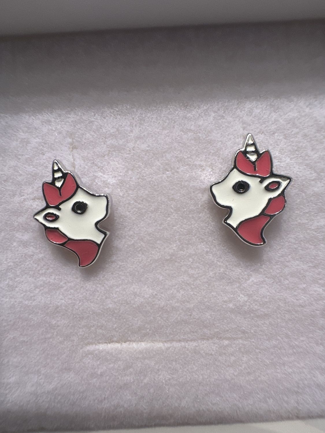 Enamel Unicorn Pink Silver Earring