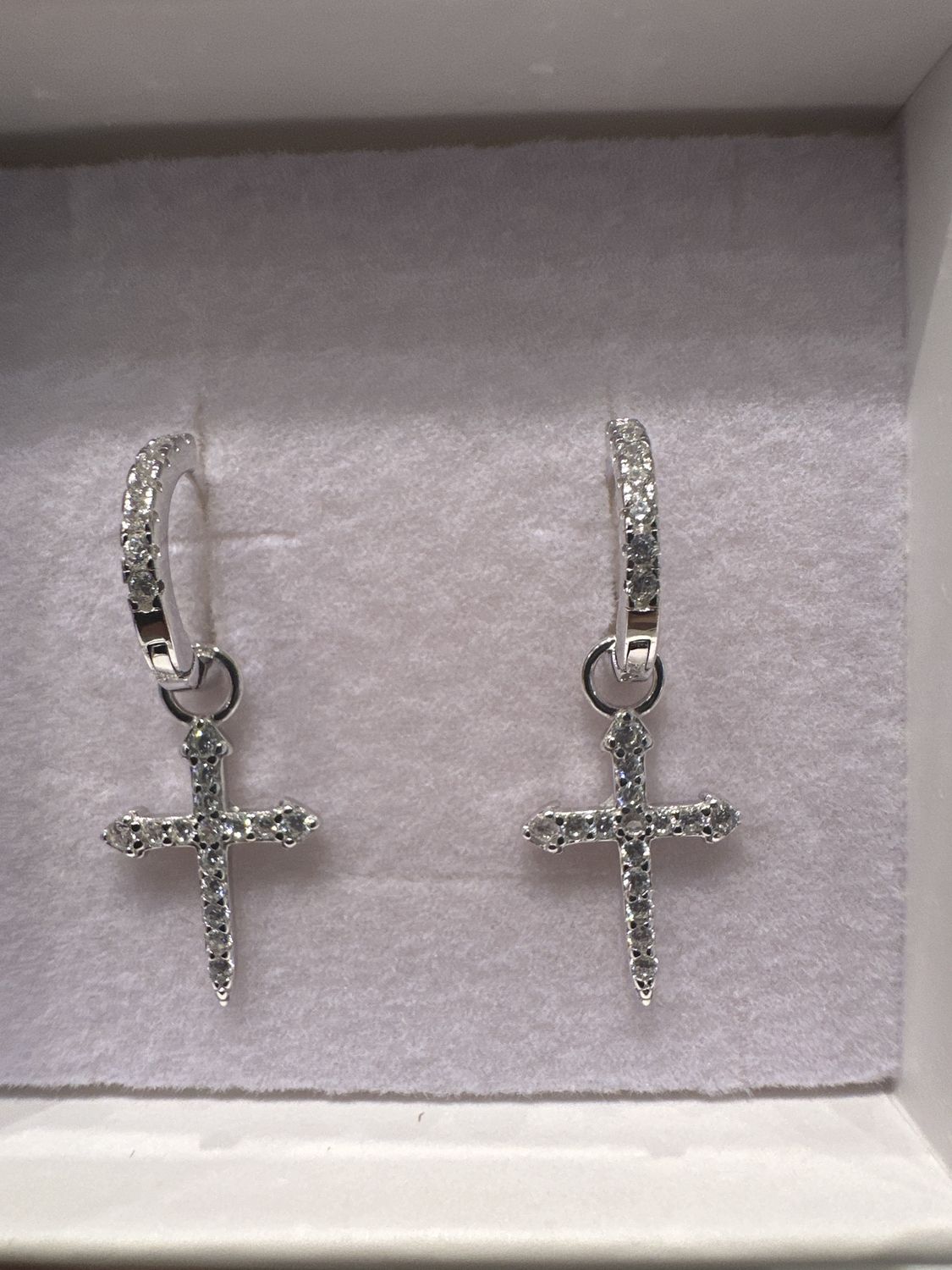 Cross w/Stone Hoop silver earring