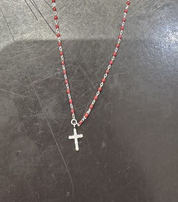 Red Ball Cross Necklace