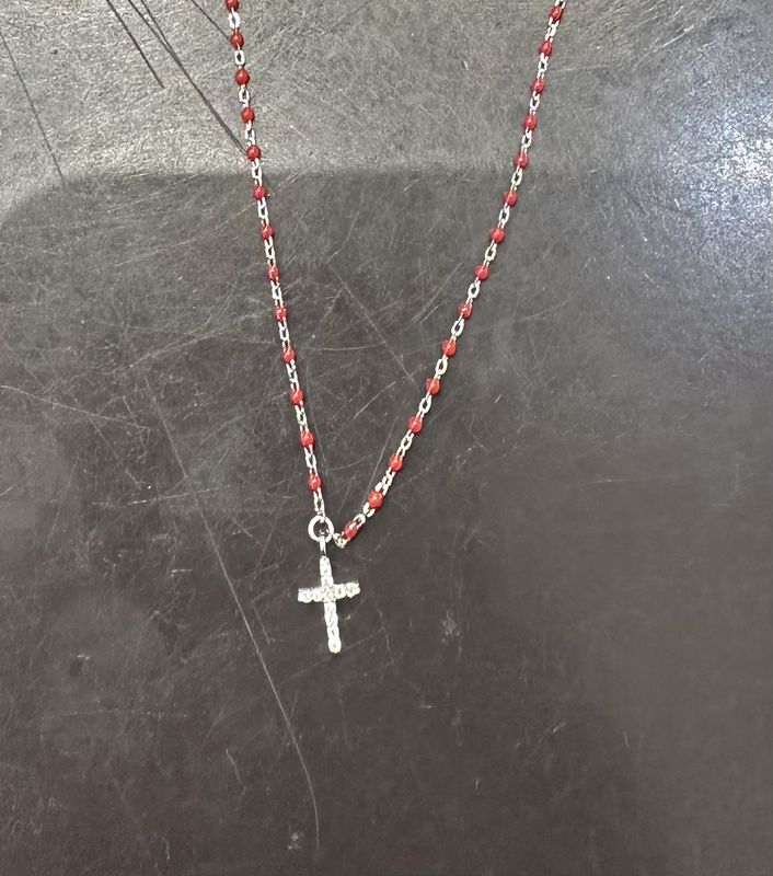 Red Ball Cross Necklace