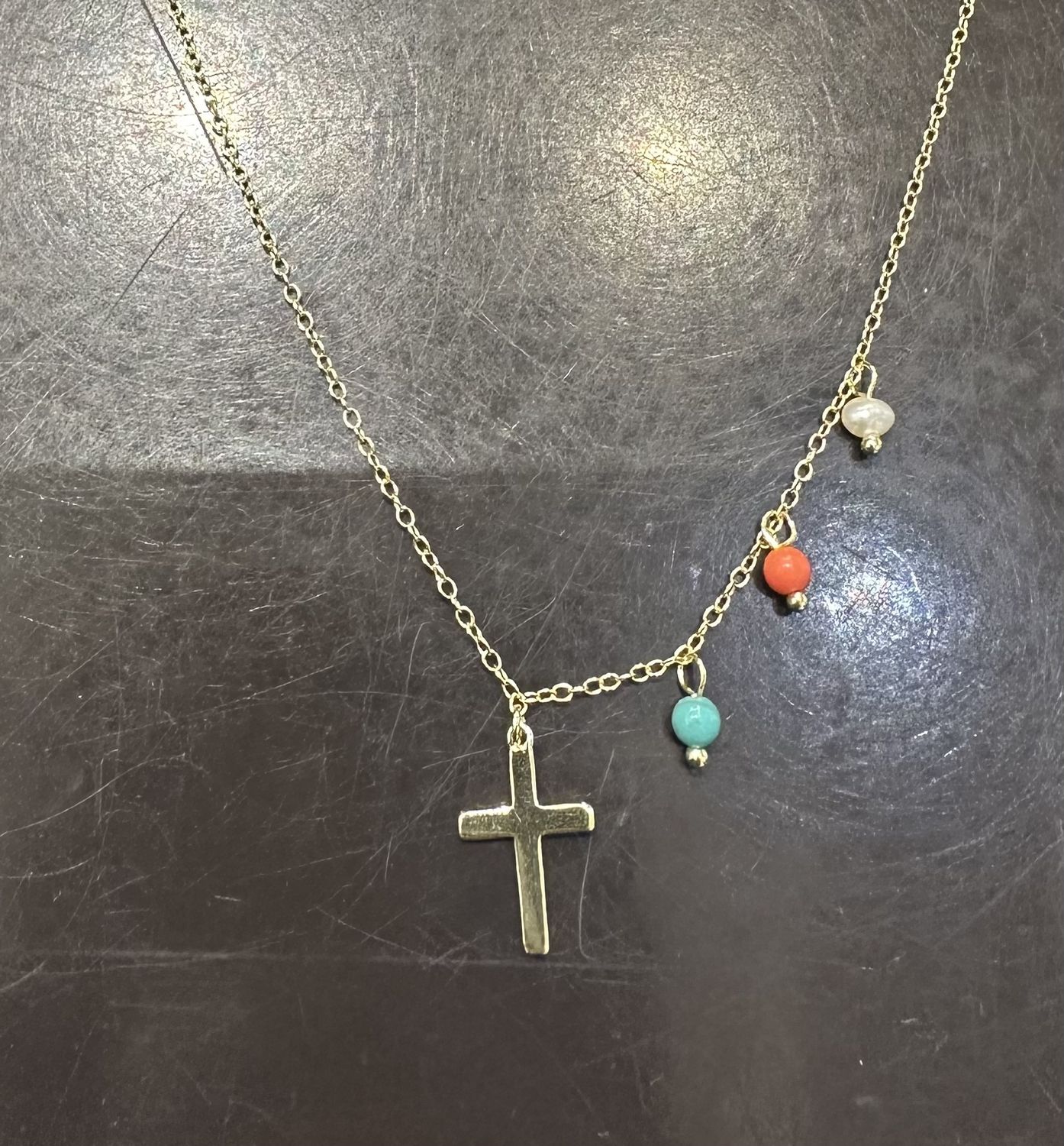 3 Ball W/R/B Cross Necklace