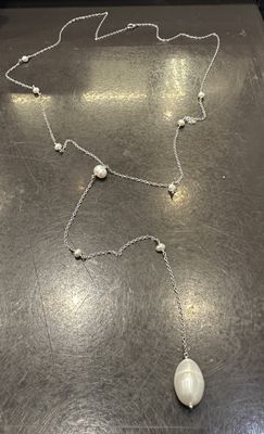 Y Shape Pearl Silver Necklace