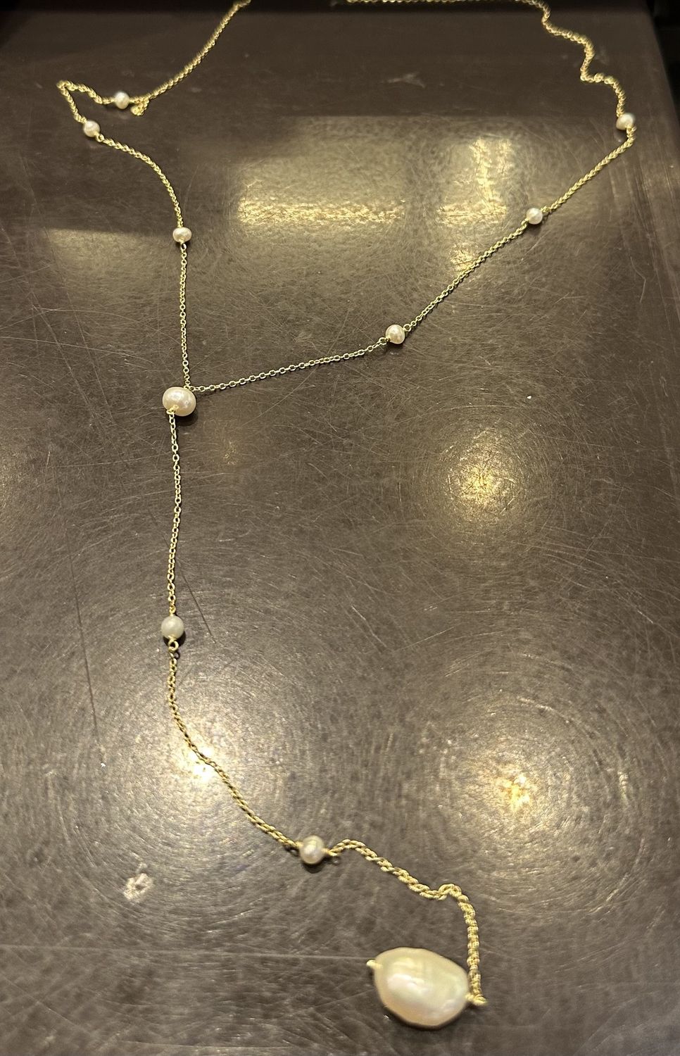 Y Shape Pearl Silver Necklace, Color: gold