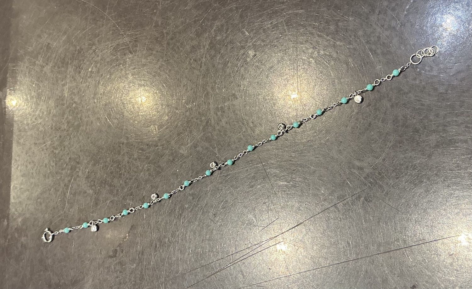 Blue Ball w/Stone Silver Bracelet