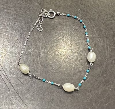 3 Pearl Blue Ball Silver Bracelet