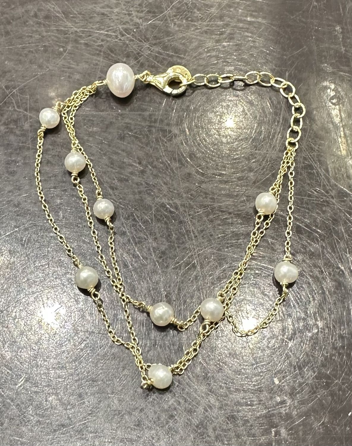 Triple Pearl Silver Bracelet, Color: gold