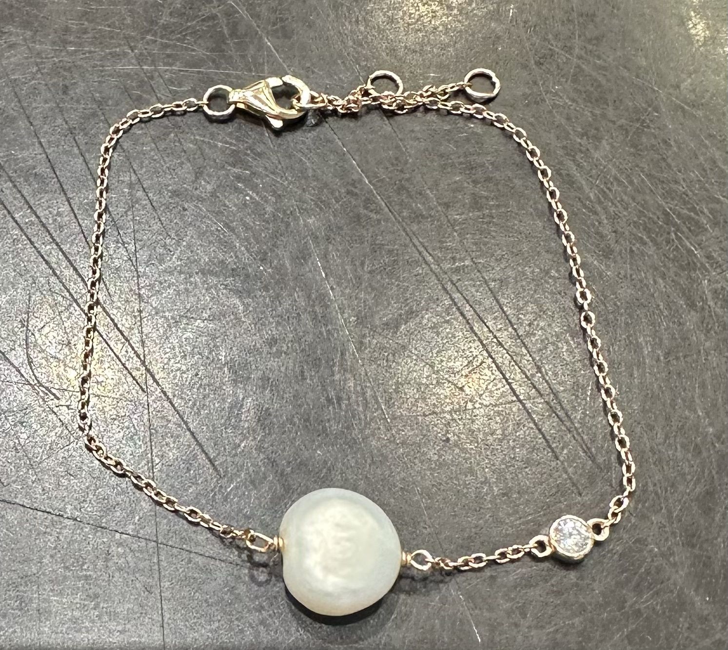 Big Pearl One Stone Silver Bracelet, Color: rose gold