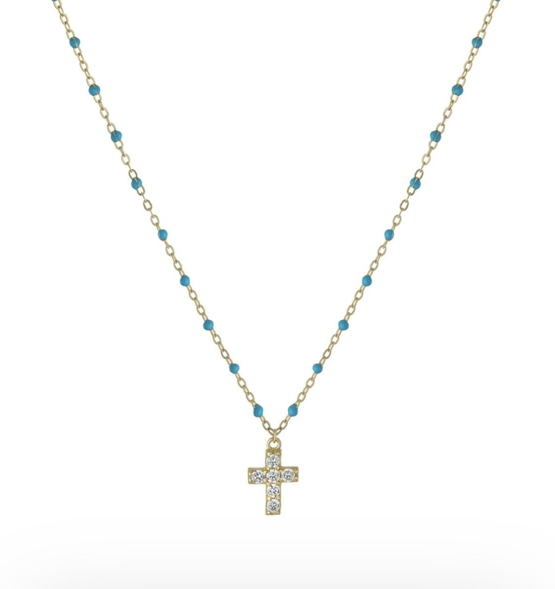 Blue Ball Cross Silver Necklaces