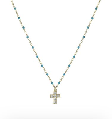Blue Ball Cross Silver Necklaces