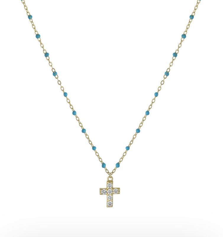 Blue Ball Cross Silver Necklaces