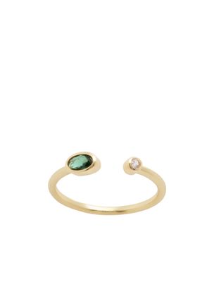 U Shape Ring Green Stone Gold Plated Silver