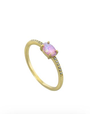 Silver Ring Opal Pink Gold Plated