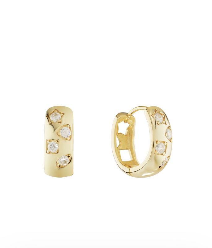 Thick Hoop with stones Gold Plated Silver Earrings