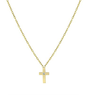 Cross Necklace with OneStone Gold Plated Silver