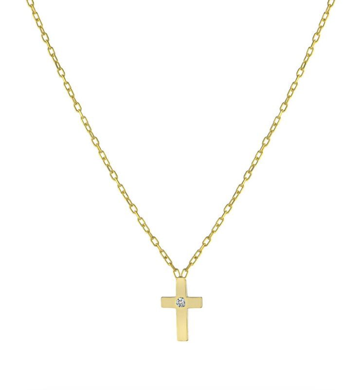Cross Necklace with OneStone Gold Plated Silver