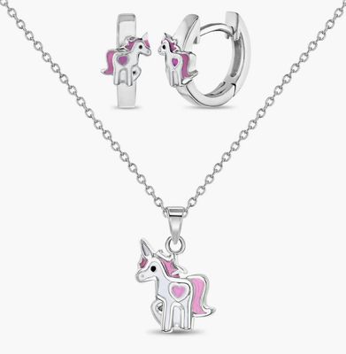 Pink&amp;wht enamel Unicorn Set